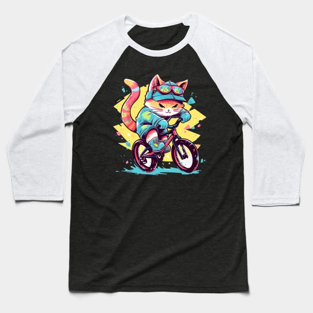 cat biker Baseball T-Shirt by dorapeterx